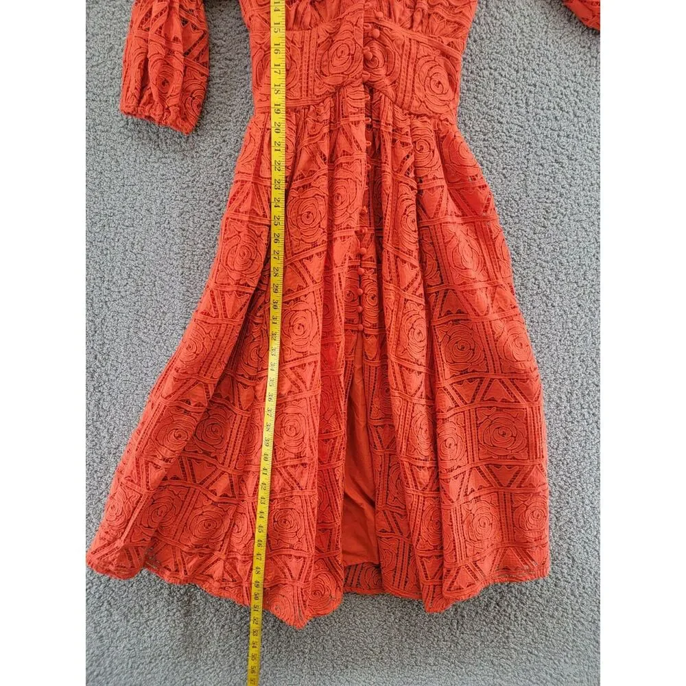 Cult Gaia Willow Embroidered MIDI Dress Women's XS Tangerine Button Closure - Picture 8 of 15